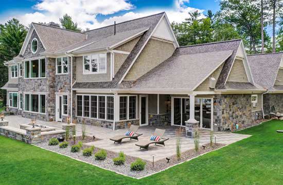 Elegant custom home during dusk.